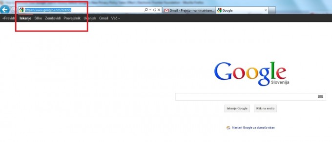 Odpri nov zavihek in pojdi na stran Google zgodovina