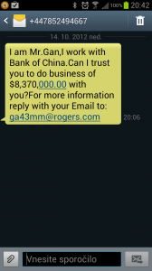 Primer spam SMS sporočila.