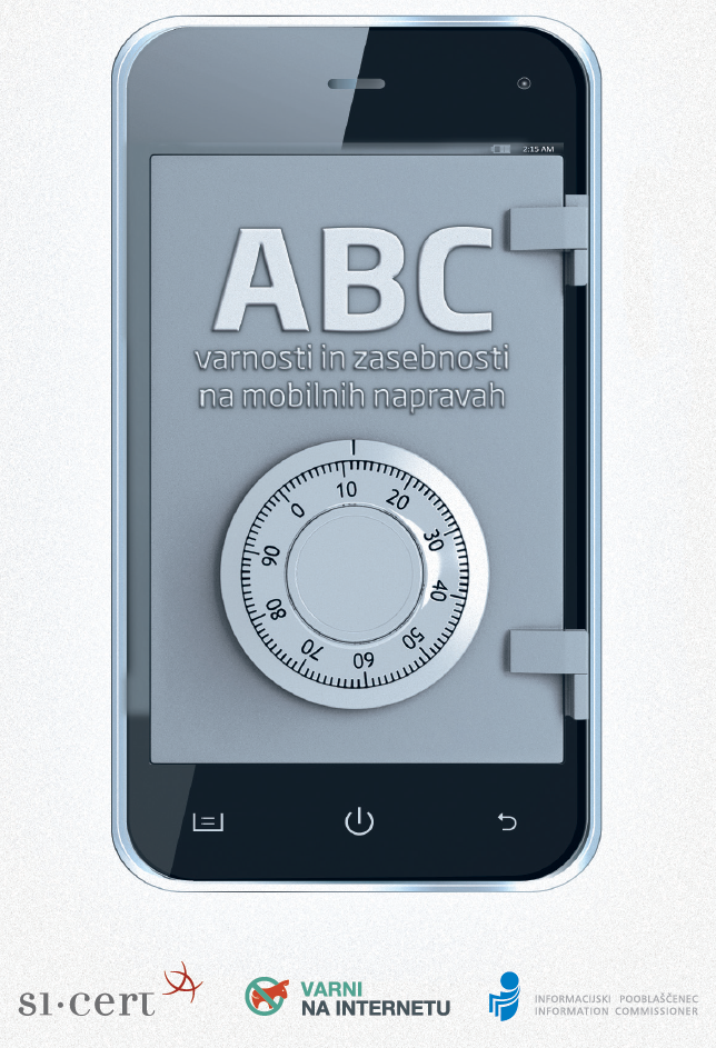 Grafika prikazuje naslovnico priročnika ABC varnosti in zasebnosti na mobilnih napravah