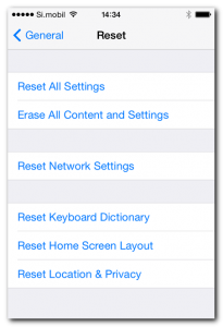 Zaslon z menijem za izbris podatkov na iOS napravah