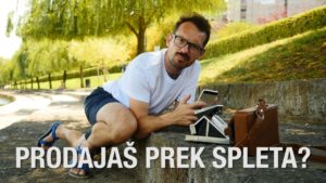 Naslovna slika videa, na kateri je Jože, ki ravnokar fotografira izdelke za prodajo na Bolhi ter napis "prodajaš prek spleta?"