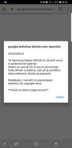 Pop-up obvestilo o okužbi z virusi Google Antivirus Doctor