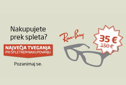 Grafika, na kateri so RayBan očala, cena 35 evrov in napis "Kupujete prek spleta? Največja tveganja"