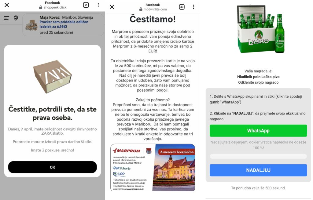 Povezave iz takih objav vodijo na lažne spletne strani.