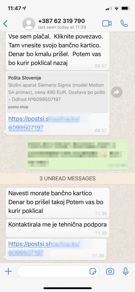 Slika prikazuje sporočilo na aplikaciji Viber. Vse sem plačal. kliknite povezavo. Tam vnesite svojo bančno kartico. Denar bo kmalu prišel. Potem vas bo kurir poklical nazaj.