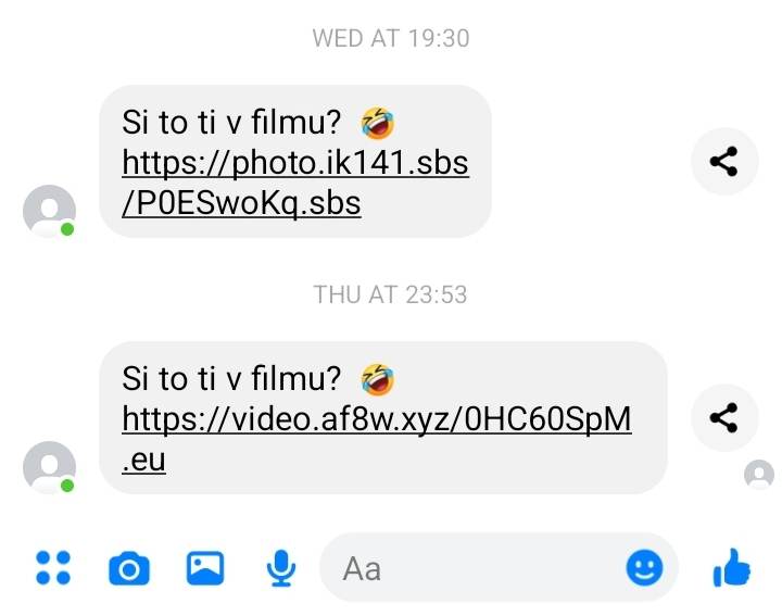 Primer prevare, ki se širi prek Messenger sporočil in vabijo k vpisu gesla