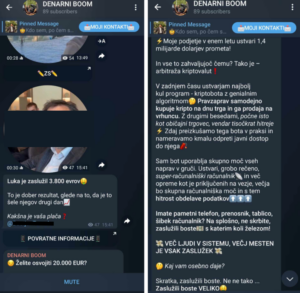 Posnetek zaslona promocje kriptosheme v eni izmed aplikacij za hipno sporočanje.