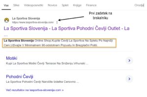 Posnetek zaslona na Googlu: prvi zadetek pri iskanju 'lasportivaslovenija' je lažna spletna trgovina. Golufi veliko denarja vložijo tudi v oglaševanje.