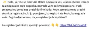 sporočilo o izboru nagrajencev s povezavo