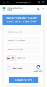 Obrazec za vzpostavitev stika z lažnimi ponudniki povračila ukradenih sredstev.