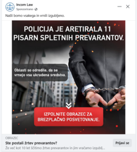 Zavajajoča FB objava z obljubami o povračilu sredstev.