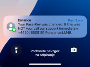Obvestilo o sporočilu v imenu podjetja Binance.