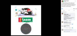 Objava v imenu trgovine JAger, v kater iobljubljajo bogate nagrade v zameno za komentar pod objavo.