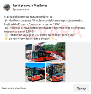 Oglas za avtobusno vozovnico, ki vodi v prevaro s skrito naročnino.
