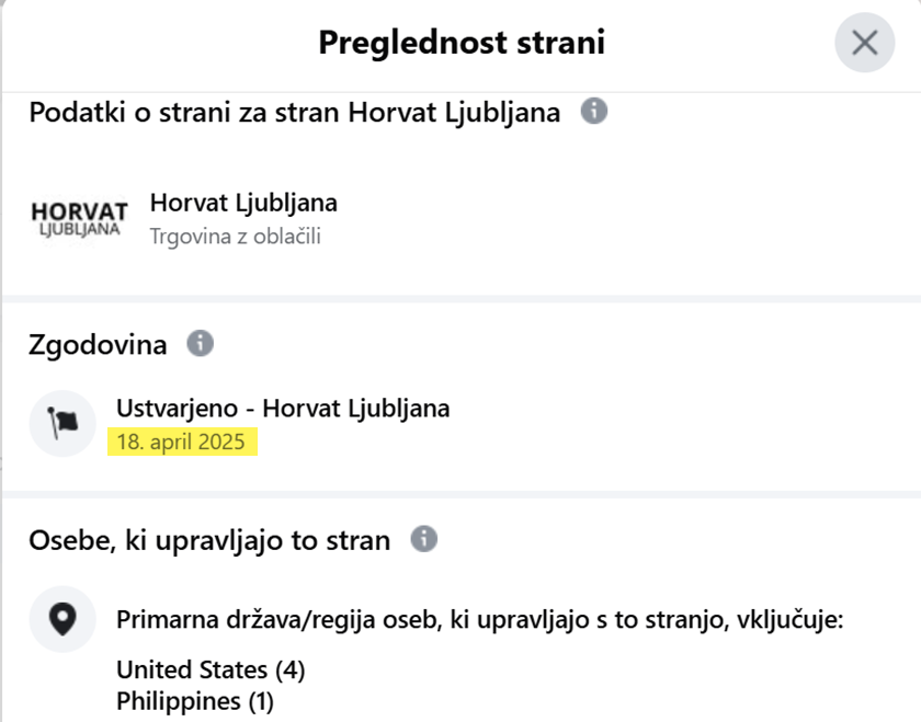 Podatki v vizitke Facebook strani - preglednost strani.