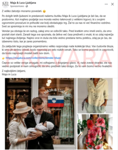 Oglas za lažno 'lokalno' spletno trgovino na Facebooku, ustvarjen z AI.