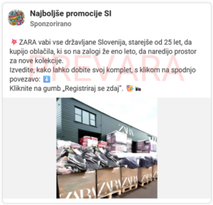 Lažni oglas za nakup paketov oblačil.