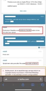 Pogovor na portalu Brez skrbi. Lažni kupec od prodajalca zahteva telefonsko številko, da lahko izpelje prevaro.