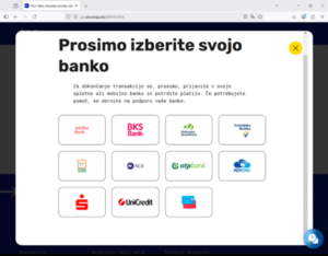 Izbirnik za banko - okenca za klik, da vstopimo v našo spletno banko - seveda tako le posredujemo podatke za dostop goljfom, ker je stran lažna.