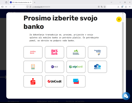 Izbirnik za banko - okenca za klik, da vstopimo v našo spletno banko - seveda tako le posredujemo podatke za dostop goljfom, ker je stran lažna. 