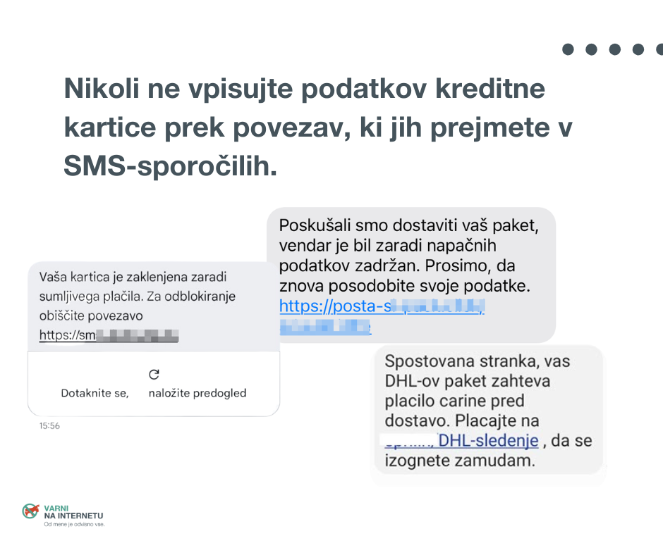 Lažna sporočila v imenu banke, pošte, dostave...